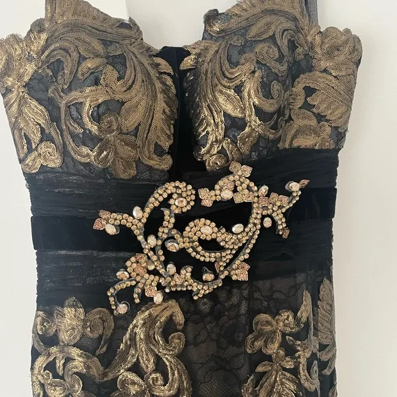 slim fit dress slacks Light Gold Brocade Dress – Saiid Kobeisy Online main image 0